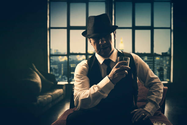 retro mafia gangster fashion vintage italian mafia gangster in 1930's background gangster photos stock pictures, royalty-free photos & images