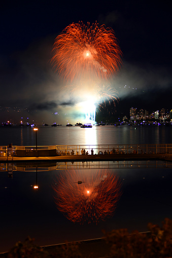 Summer fireworks over English Bay in Vancouver, Canada
