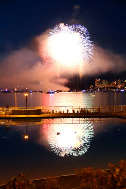 Summer fireworks over English Bay in Vancouver, Canada