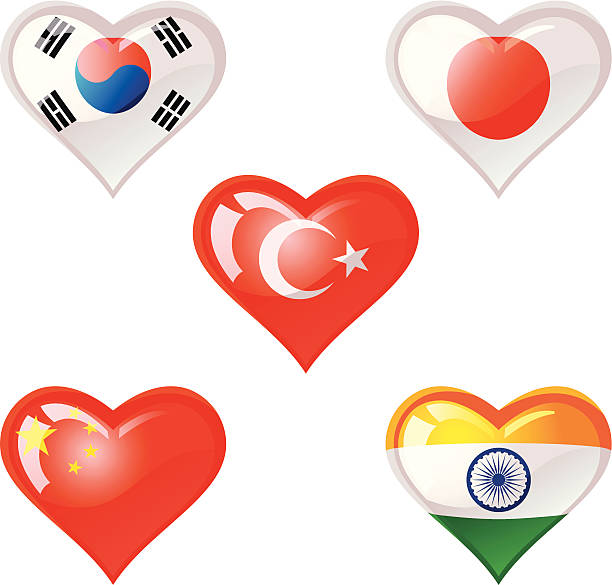 ilustraciones, imágenes clip art, dibujos animados e iconos de stock de banderas de corazón - japanese culture japan japanese ethnicity asian and indian ethnicities