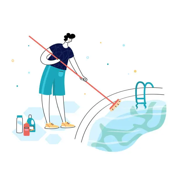 Vector illustration of Swimming pool maintenance