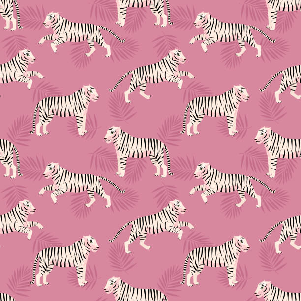 istock Exotic tropical seamless pattern with tigers and tropical palm leaves. Summer background for  fabric, textile, manufacturing etc. 1199102079