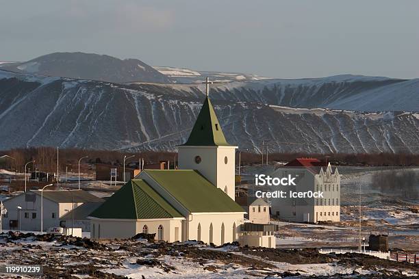 Town Reykjahlíð In Winter Stock Photo - Download Image Now - Iceland, School Building, Church
