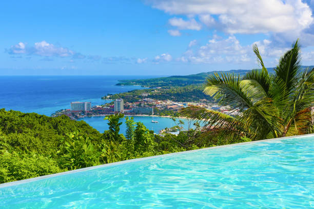 Beach and Swimming Pool at Jamaica stock photo