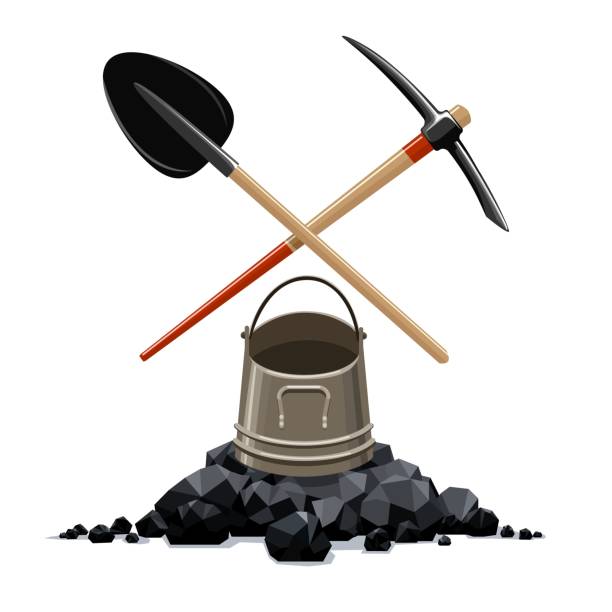 горняк инструменты и ведро - coal bucket stock illustrations