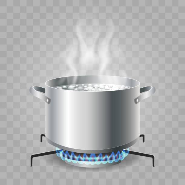 끓는 물 요리 - steam saucepan fire cooking stock illustrations