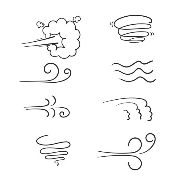手描き風とブラック細線アイコン落書きコレクション嵐、波、流れと渦巻きが含まれています。ベクトル図 - weather climate cyclone icon set点のイラスト素材／クリップアート素材／マンガ素材／アイコン素材