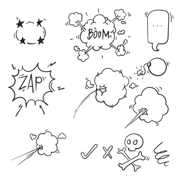 sammlung von comic-elemente doodle. comic-elemente cartoon isoliert auf weißem hintergrund.vector - clear sky flash stock-grafiken, -clipart, -cartoons und -symbole