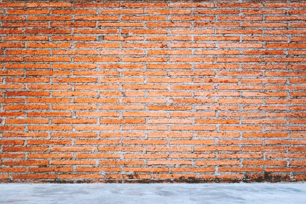 istock Outdoor concrete floor texture with red bricks wall background. 1199124307