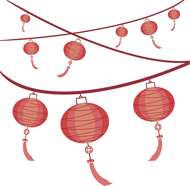 String of red lanterns are hanging vector art illustration