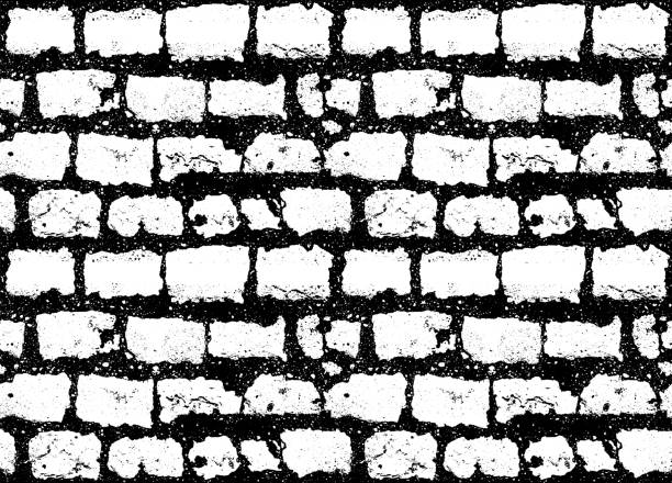 nahtlose schwarze weiße ziegelwand muster hintergrund - old obsolete house black and white stock-grafiken, -clipart, -cartoons und -symbole