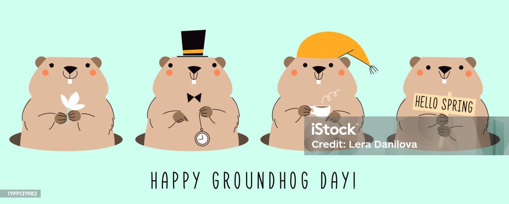 Happy Groundhog Day Card With Four Cute Groundhogs Design For Print Greetings Card Banner Poster Stock Illustration - Download Image Now - iStock happy-groundhog-day-card-with-four-cute-groundhogs-design-for-print-greetings-card-banner-poster-stock-illustration-download-image-now-istock