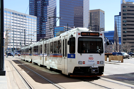 Denver, Colorado, USA - Mar 21, 2015: RTD Light Rail train at Denver, Colorado.