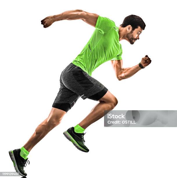 Man Runner Running Jogger Jogging Isolated Silhouette White Background Stock Photo - Download Image Now