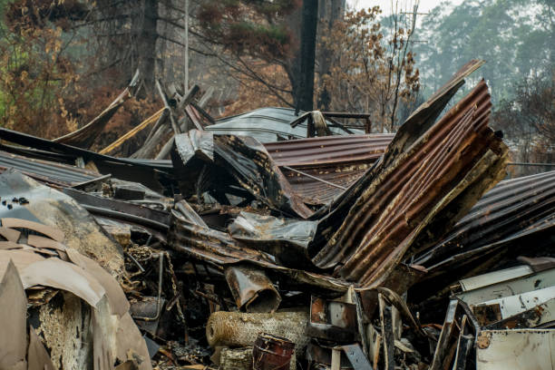 istock Australian bushfire aftermath: Burnt building ruins and rubble at Blue Mountains, Australia 1199141390