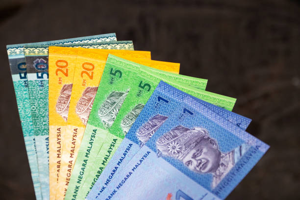 istock Various type of Malaysia Currency (MYR): Stack of Ringgit Malaysia bank note on dark brown a wooden table background. (There are one, five, twenty and fifty) 1199142475