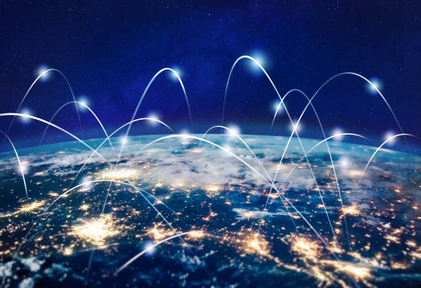 istock Global communication technology and telecommunication financial network around planet Earth. Blockchain and cryptocurrency concept with copyspace. IOT and 5G concepts. Elements of this photo furnished by NASA 1199144987