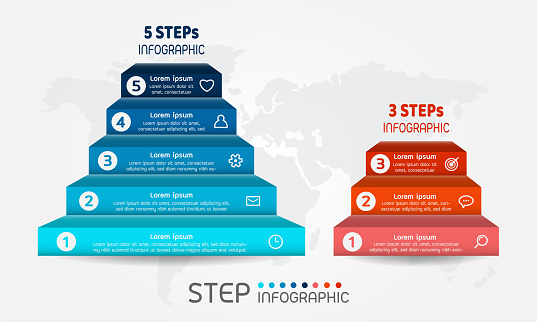 Pyramid shape elements of graph,diagram with steps. Business data visualization. Creative step infographic.