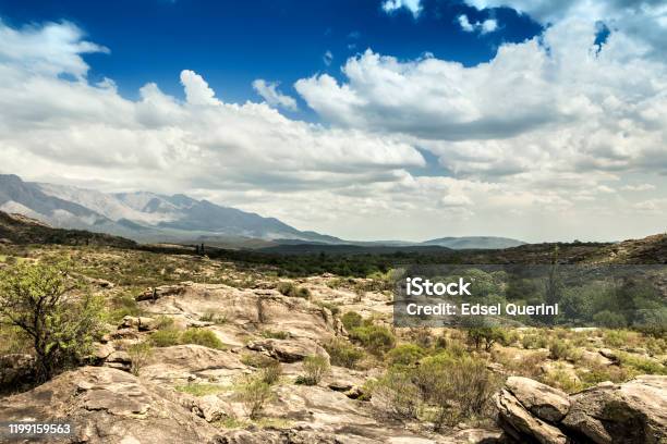 View Of The Traslasierra Valley From The Height Of The Sierra Grande In Front Of The Village Of Nono Córdoba Argentina Stock Photo - Download Image Now