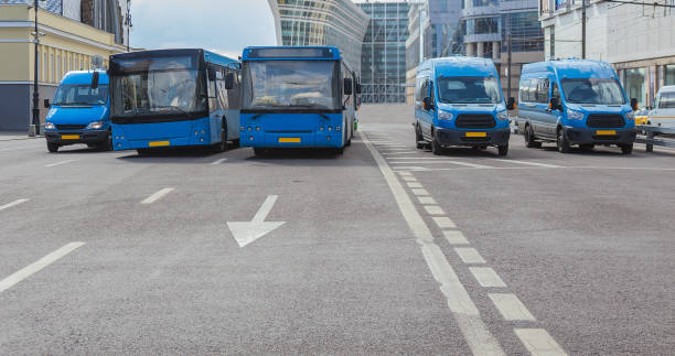 istock buses move along a multi-lane avenue 1199161087