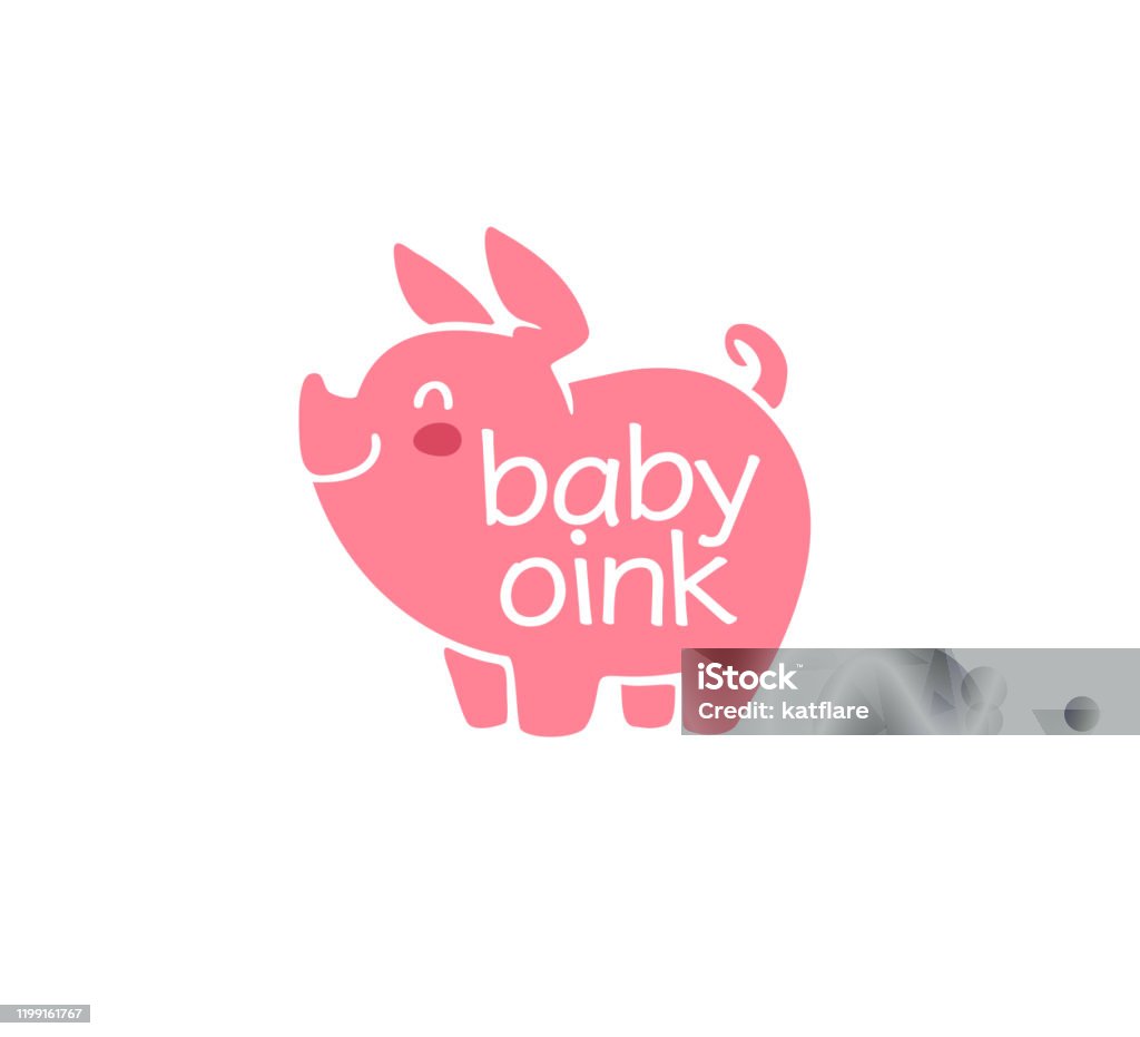 Логотип дизайн для детских игрушек магазин, рынок, бутик с милой oink маленькая свинья характер силуэт изолированы на белом фоне. - Векторная графика Свинья - Копытное животное роялти-фри