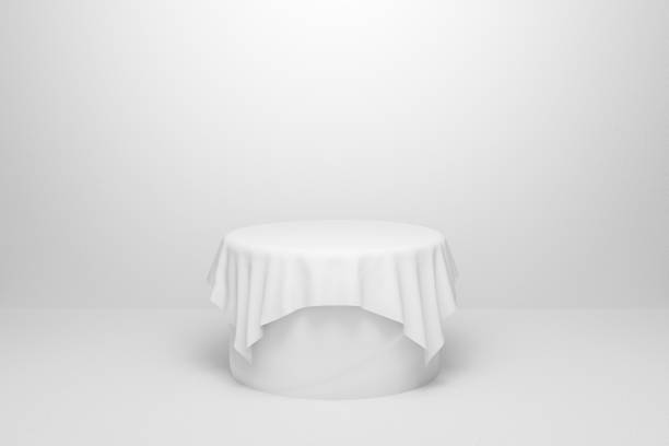 istock 3d render design for display product presentation or showcase stand on website. Abstract round pedestal for award ceremony. Festive white podium stand isolated on gray background. Cylinder with light. 1199163680