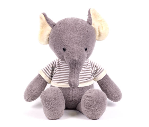 istock soft toy white background isolated gray elephant in a striped sweater 1199166735