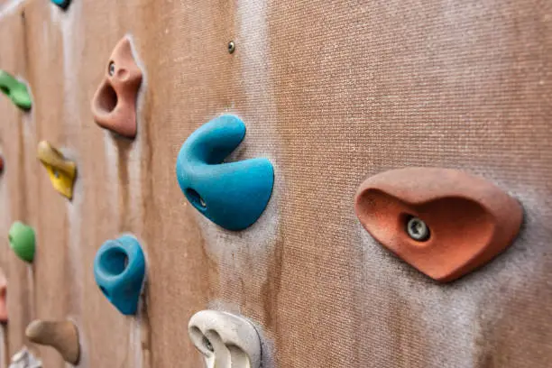 a climbing wall in close-up view