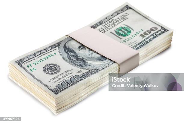 Wad Of Onehundred Dollars On White Background Stock Photo - Download Image Now - Paper Currency, Bundle, Money Roll