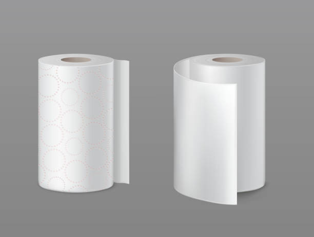 Kitchen paper towels rolls realistic vectors Kitchen paper towel, soft toilet paper rolls with perforated circles and smooth white surface 3d realistic vector. Housekeeping and household products, human hygiene appliances isolated illustration perforated paper pictures stock illustrations