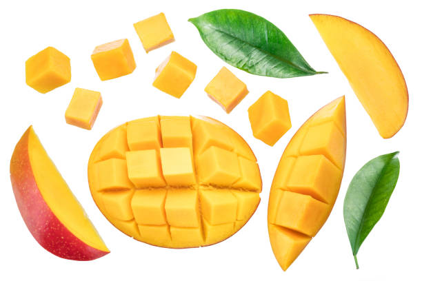 istock Set of mango cubes and mango slices isolated on a white background. 1199169795