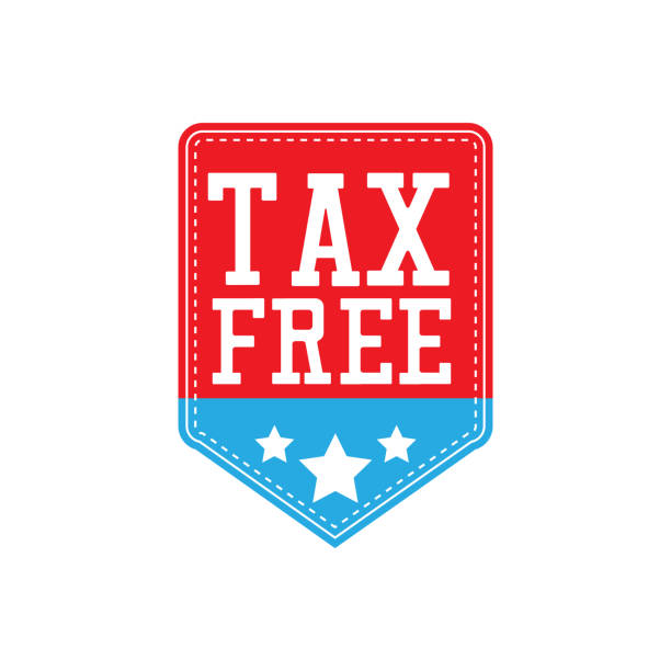 illustrations, cliparts, dessins animés et icônes de concept d'autocollant fiscal pour réduire les impôts payant moins. illustration vectorielle - duty free