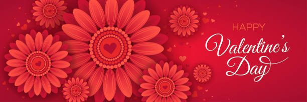 istock Horizontal Valentine's Day greeting card template. Congratulation with red flowers, heart and text isolated on dark red background. 1199172156