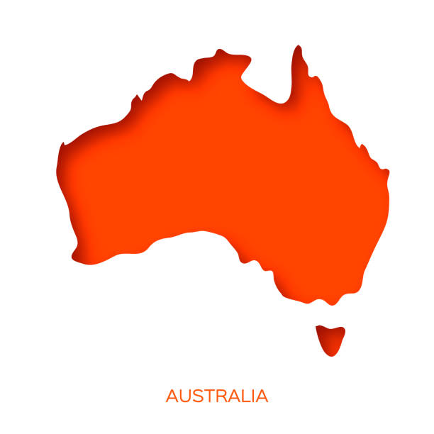 ilustrações, clipart, desenhos animados e ícones de mapa da austrália em estilo de corte de papel. mundo mergulhado alaranjado no branco. - australia