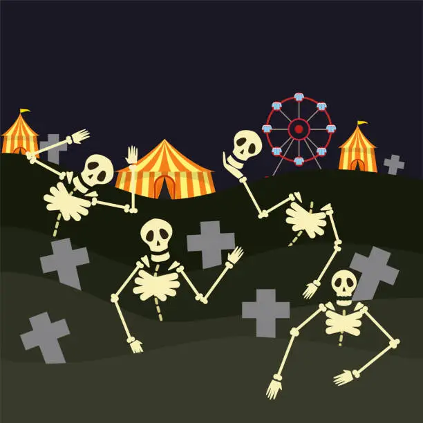 Vector illustration of dancing skeleton on the move. vector illustration