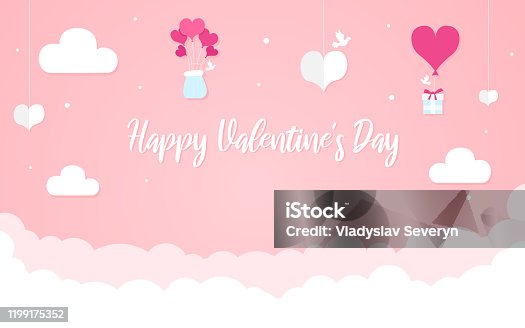 istock Happy Valentine's Day design concept, romantic composition in paper style, vector illustration on a pink background 1199175352