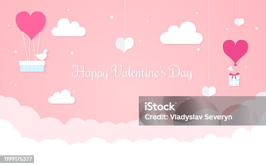 istock Happy Valentine's Day design concept, romantic composition in paper style, vector illustration on a pink background 1199175377