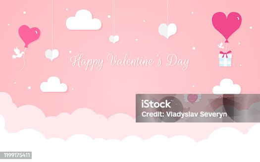 istock Happy Valentine's Day design concept, romantic composition in paper style, vector illustration on a pink background 1199175411