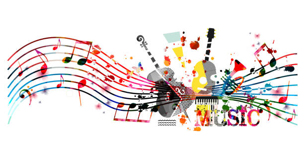 ilustrações de stock, clip art, desenhos animados e ícones de colorful music promotional poster with music instruments and notes - choir elements