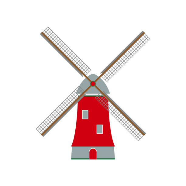 windmühle oder mühle symbol. holland und die niederlande symbol. vektor-illustration. - altes backhaus dorf stock-grafiken, -clipart, -cartoons und -symbole