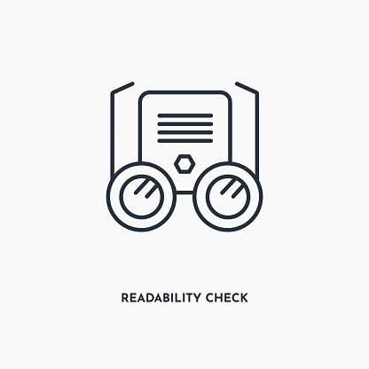 Readability check outline icon. Simple linear element illustration. Isolated line Readability check icon on white background. Thin stroke sign can be used for web, mobile and UI.