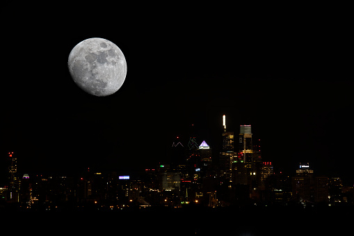 Moon Setting over the City of Philadelphia
