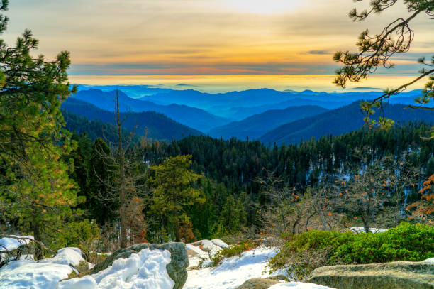 parc national de sequoia au coucher du soleil, californie, etats-unis. - arid climate travel destinations canyon dawn photos et images de collection