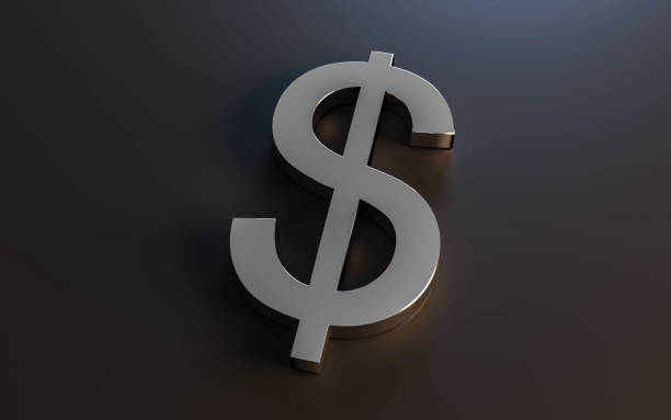 un símbolo de dólar cromado aislado en una ilustración de representación 3d de fondo oscuro - chromeplated fotografías e imágenes de stock