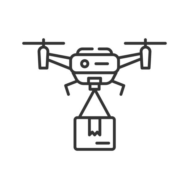Drone Delivery Black Line Icon Quadcopter Carrying A Package Aircraft Device Concept Sign For Web Page Mobile Banner Social Editable Stroke Stock Illustration - Download Image Now - iStock