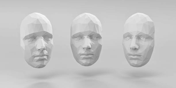 istock creative male or female face concept polygon surface mesh in 3 different angles 3d illustration render 1199182302
