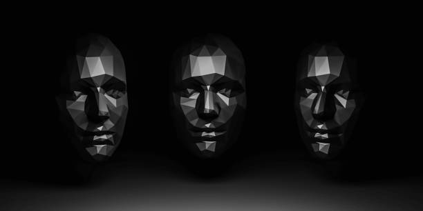 istock creative male or female face concept polygon surface mesh in 3 different angles 3d illustration render 1199182312