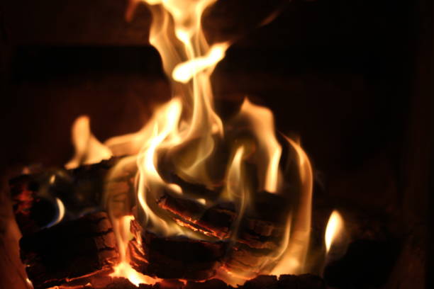 primer plano de la llama en la estufa - blue flame natural gas fireplace fotografías e imágenes de stock