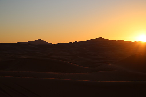 Wonderful light in the early morning in the Erg Chebbi desert near Merzouga