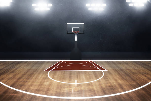 Professional basketball court arena background stock photo